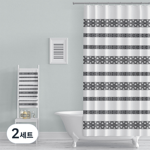 아티홈 기하학 패턴 욕실 샤워커튼 + 커튼고리 세트, TYPE08, 2세트