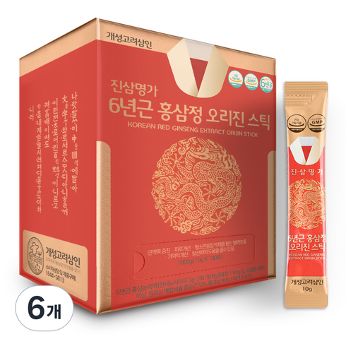 개성고려삼인 진삼명가 6년근 홍삼정 오리진 스틱 100p, 1kg, 6개