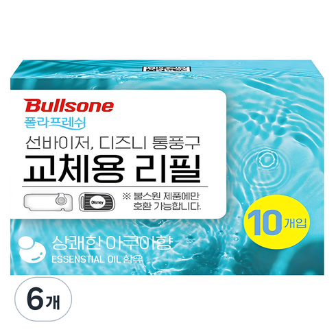 불스원 폴라프레쉬 선바이저 차량용방향제 리필 10개입, 6개, 아쿠아향