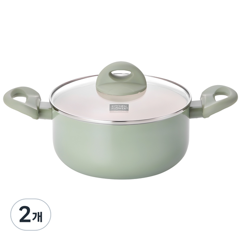 쿠킨 인덕션 칼라 양수냄비, 20cm, 그린, 2개