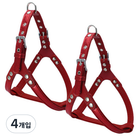 펫나인 강아지와 고양이 인조 뱀피 스타일 하네스 레드, 4개입