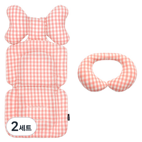 마니또 에브리데이 심플릿 유모차 시트 라이너 + 목쿠션 세트, 멜란체크워싱 핑크, 2세트