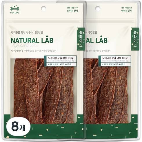 네츄럴랩 슬라이스 강아지간식, 오리가슴살 + 야채 혼합맛, 100g, 8개