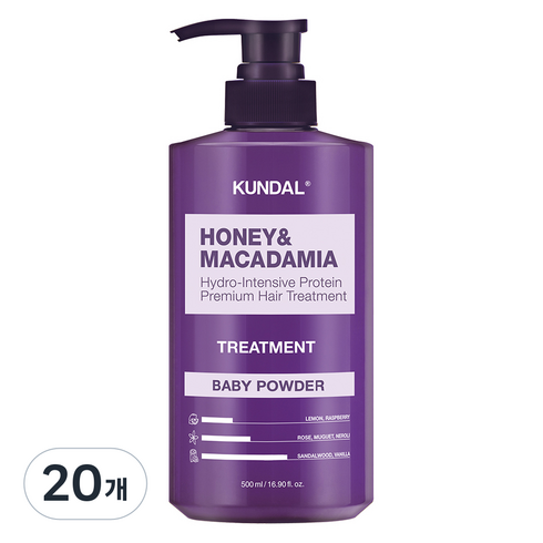 쿤달 허니 앤 마카다미아 헤어트리트먼트 베이비파우더향, 500ml, 20개