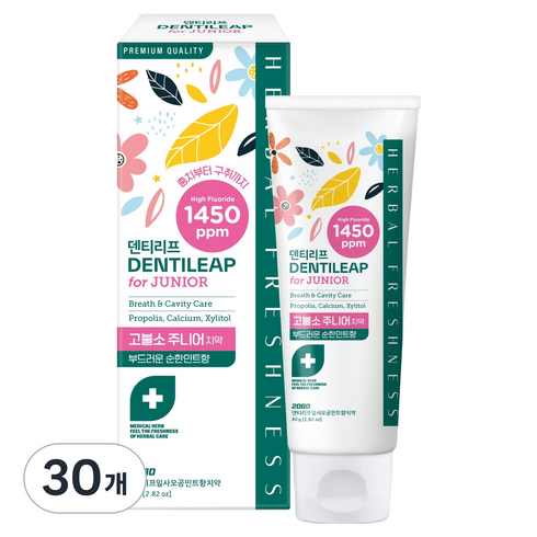 2080 덴티리프 고불소 주니어 충치 구취케어 치약 민트향, 80g, 1개입, 30개