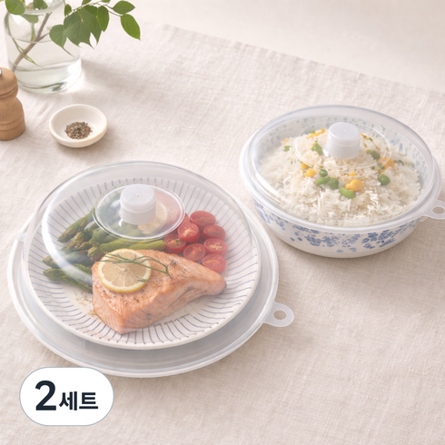 일상속반짝 국내생산 전자레인지용 원형 푸드 커버 2p, 투명, 2세트