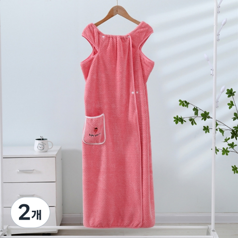 소니오 파인 스타일 타월 베리 포켓 샤워가운 길이 115cm x 너비 130cm, 02 로즈레드, 2개