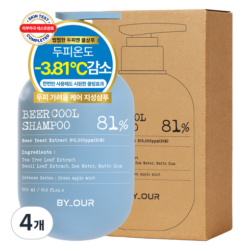 바이아우어 티트리 스칼프 쿨링 탈모 샴푸 그린 애플 민트, 500ml, 4개