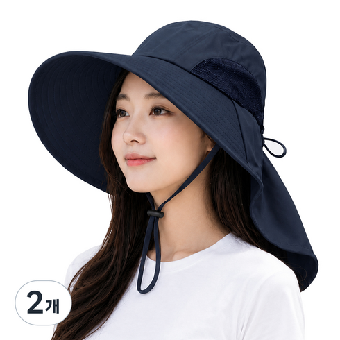 대한 uv 자외선차단 등산 골프 산책 낚시 햇빛가리개 플랩 챙모자, 네이비, 2개