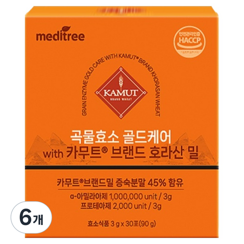 메디트리 곡물효소 골드케어 위드 카무트 브랜드 호라산밀, 90g, 6개