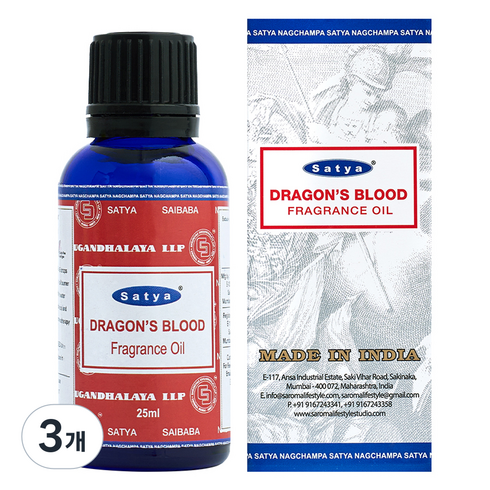나그참파코리아 인센스 향 아로마오일, 3개, 25ml, 드래곤블러드