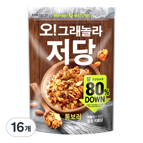 마켓오네이처 오 그래놀라 저당 통보리 시리얼, 360g, 16개