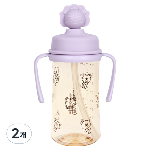 베베락 유아용 PPSU 실리콘 토퍼 빨대컵, 라벤더, 2개, 270ml