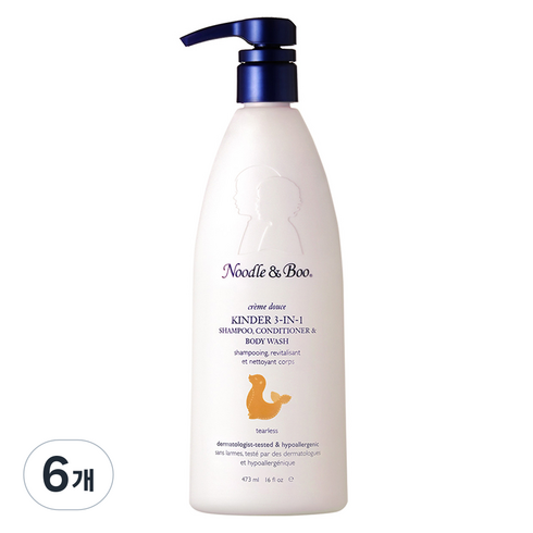 누들앤부 유아용 대용량 킨더 3 in 1 샴푸 린스 앤 워시, 473ml, 6개