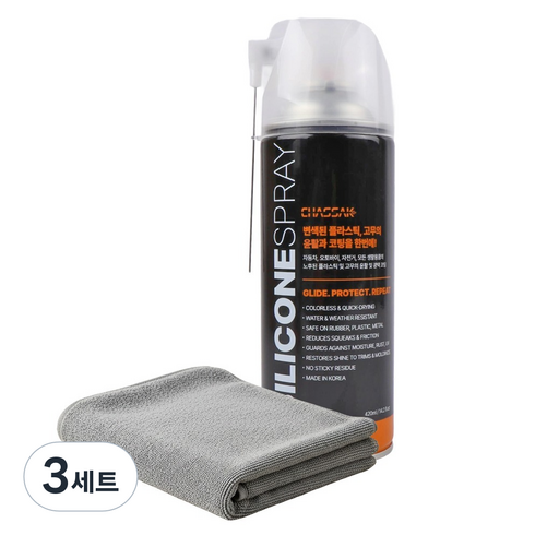 차싹 차량용 실리콘 코팅 스프레이 플라스틱 복원 고무 윤활제 420ml + 초극세사 타월 세트, 3세트