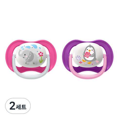 필립스아벤트 울트라 에어 컬렉션 노리개 젖꼭지, 6-18M, 코끼리 + 펭귄, 2세트