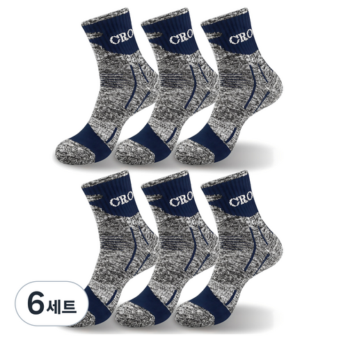 크로커다일 남성용 스포츠 쿠션 고급 연사 등산 중목 양말 6족 세트 CD302, 블루, 6세트