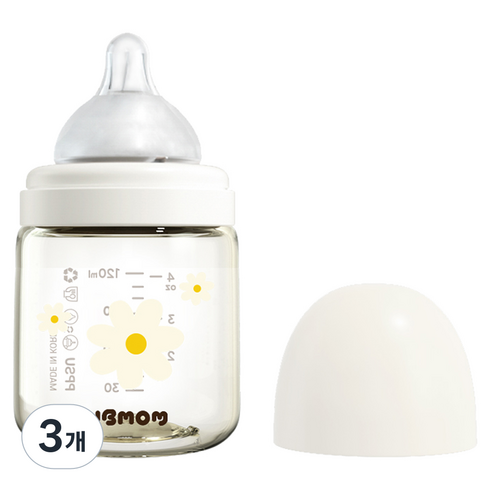 유비맘 꽃보다몽이 PPSU 젖병, 화이트, 3개, 120ml