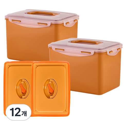 ecosense 황토 누름이 김치통 직사각 밀폐용기, 12개, 6.3L