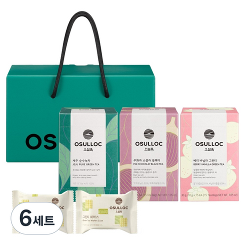 오설록 티 라이프 세트, 6세트, 티백 3종 x 15p + 그린티 웨하스 17g x 2p