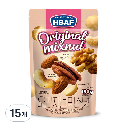 바프 넛츠앤스낵스 오리지널 믹스넛, 190g, 15개