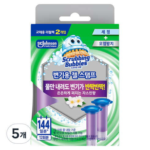 스크러빙버블스 변기세정제 젤스탬프 자스민향 리필팩 2p, 76g, 5개