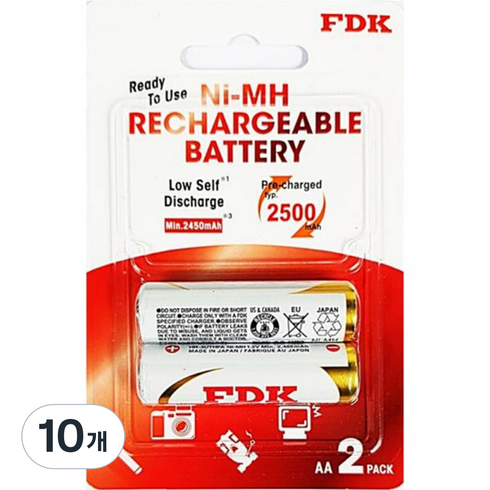 에프디케이 니켈수소 충전지 AA 2500mAh, 2개입, 10개