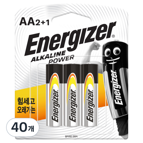 에너자이저 알카라인 AA 건전지, 3개입, 40개