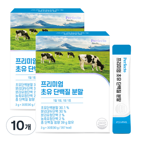 퍼펙토 프리미엄 초유 단백질 분말 스틱, 90g, 10개