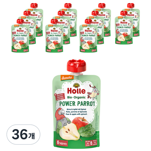 홀레 이유식 파우치 파워패럿, 배 + 사과 + 시금치, 100g, 36개