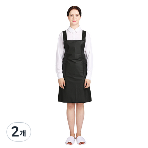 웰프런 우레탄 방수앞치마 검정파이핑 소, 블랙, 2개