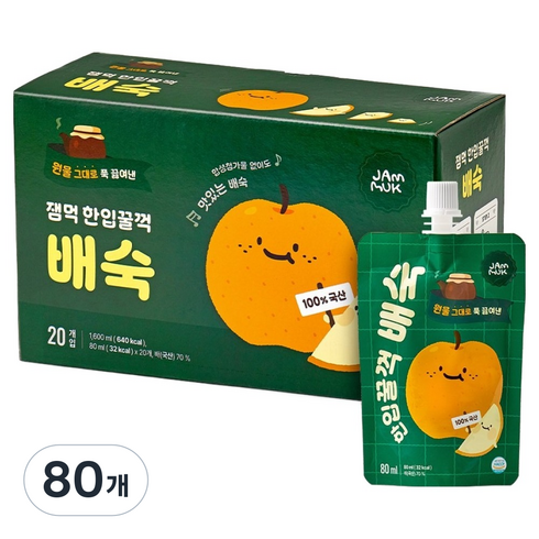 잼먹 한입꿀꺽 배숙 아기음료, 80개, 80ml