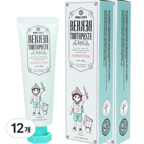 베르베르 아동용 저불소 비건치약 블루베리향, 100g, 12개