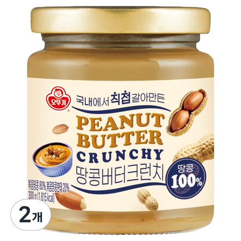 오뚜기 100% 땅콩버터 크런치, 300g, 2개