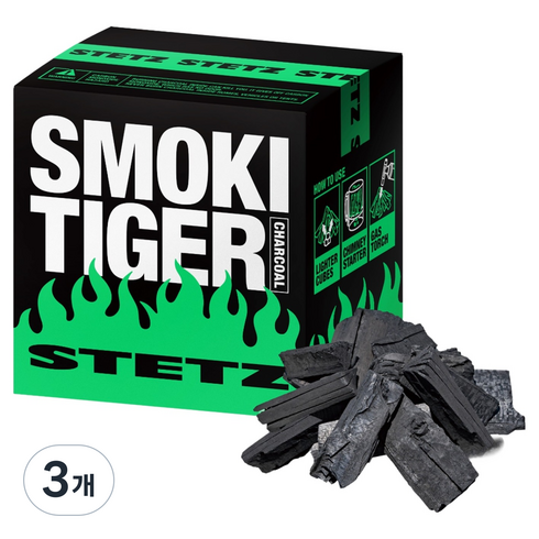 스테츠 스모키 타이거 바베큐 캠핑용 숯 차콜, 2.4kg, 3개