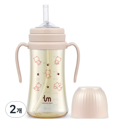 토비앤몰리 몰리 PPSU 빨대컵, 280ml, 2개, 몰리 핑크