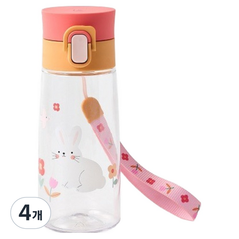 모던하우스 마시기편한 원터치 스트랩 트라이탄 텀블러 플라워래빗, 4개, 470ml, 혼합색상