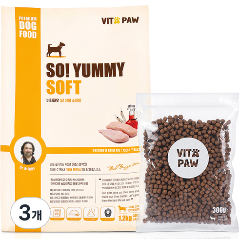 비타파우 전연령 강아지 쏘야미 소프트사료, 닭, 1.2kg, 3개