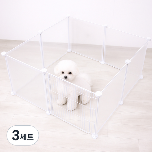 라이프란스 반려동물 투명울타리 소형 7개+ 커넥터 철장 펜스 + 철문, 반투명, 3세트