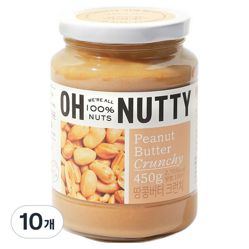 오넛티 땅콩버터 크런치 100%, 450g, 10개
