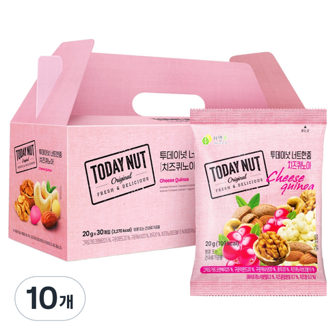 투데이넛 너트한줌 치즈퀴노아 믹스넛, 600g, 10개
