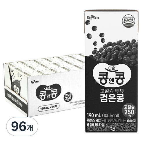 콩앤콩 고칼슘두유 검은콩, 190ml, 96개