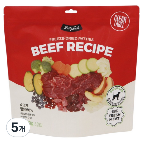 트러스티푸드 전연령 강아지 패티 동결건조 사료, 비프, 150g, 5개