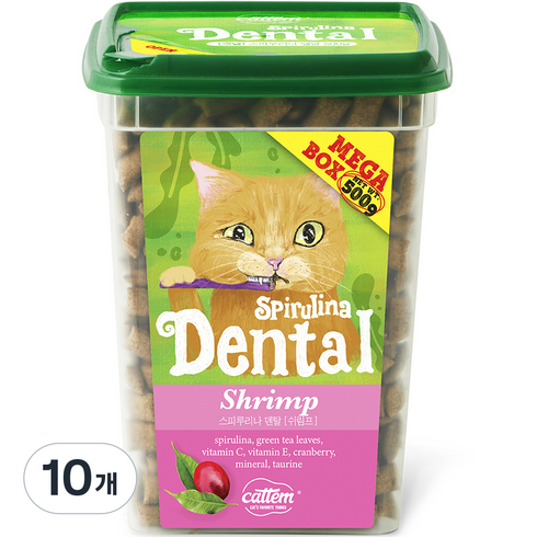 캣템 고양이 스피루리나 덴탈 이빨과자 대용량 메가박스, 쉬림프, 500g, 10개