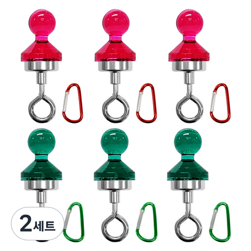 디와이엔텍 네오디움 캠핑자석 행거 2종 x 3p 세트, 2세트, 레드, 그린
