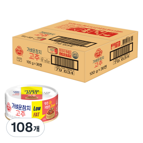 오뚜기 가벼운 참치 고추, 100g, 108개