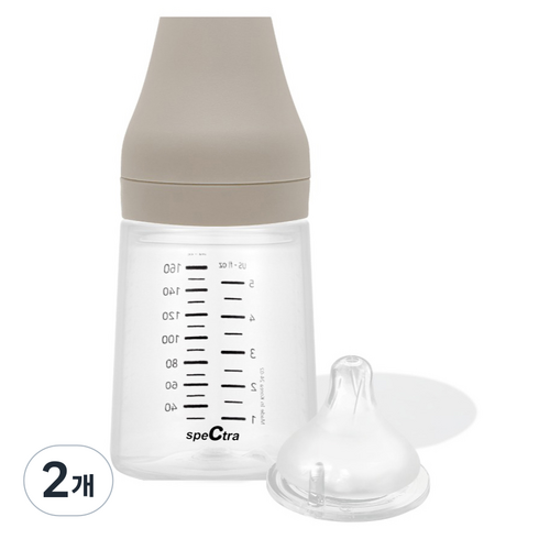 스펙트라 올셋 PP 젖병 젖꼭지 S 포함, 웜그레이, 160ml, 2개