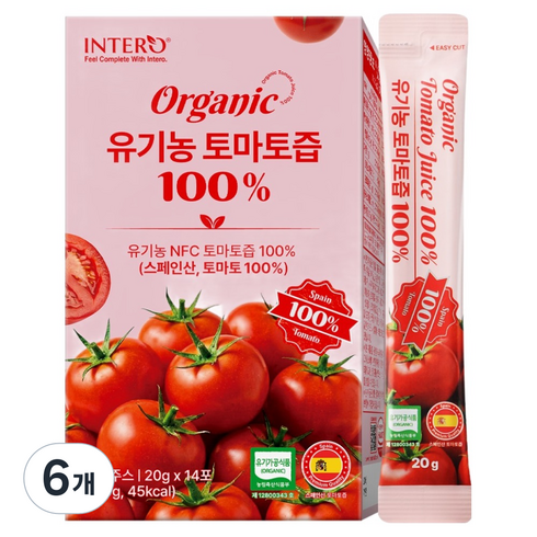 인테로 유기농 토마토즙 100% 14p, 280g, 6개