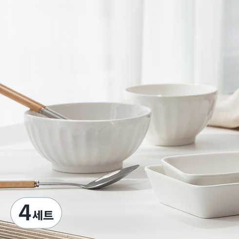쓰임 국산 마일드 캔디 공기대접 세트, 화이트, 공기 + 대접, 4세트