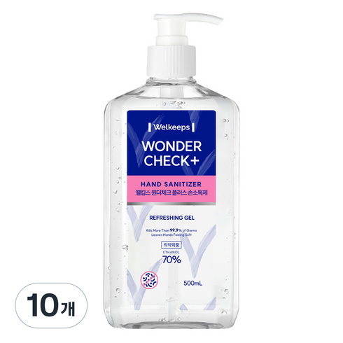웰킵스 원더체크 플러스 손소독제 세정제, 500ml, 10개